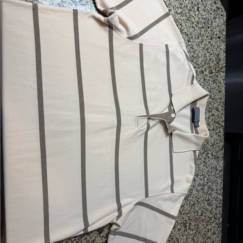 Talbots Cream and Brown Striped Polo Shirt